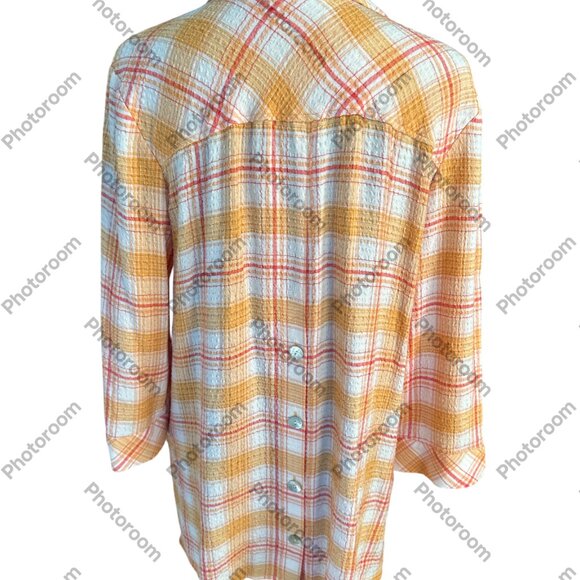 Susan Graver Multicolor Plaid Medium 3/4 Sleeve Button Shirt with Pockets - Picture 6 of 6